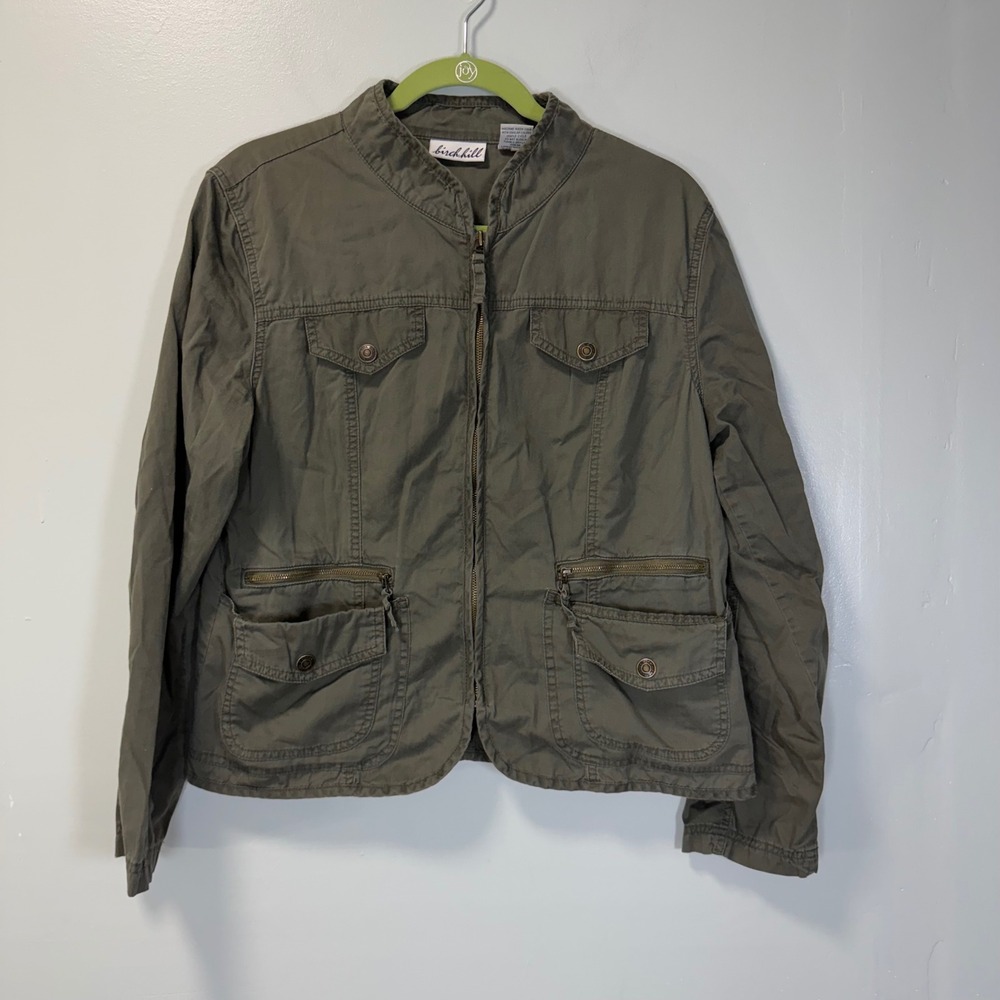 Birch Hill Womens Olive Green Cotton Full Zip Utility Jacket Large Vintage Y2K